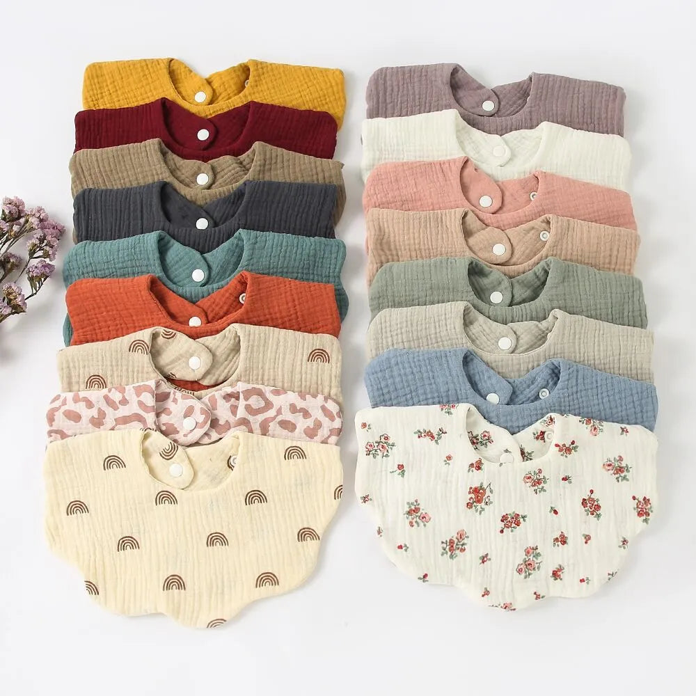 Unisex premium soft cotton baby bib for newborns, white with moon embroidery, essential for feeding