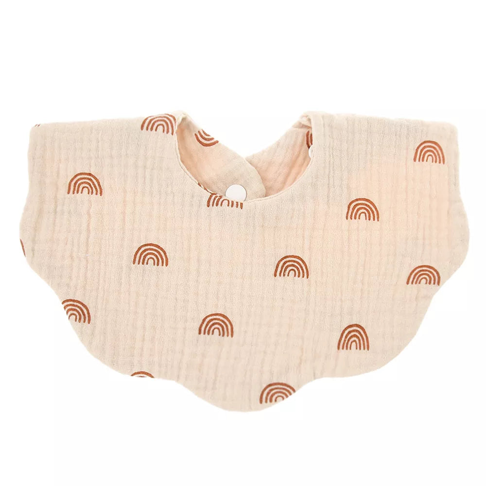 Close-up of the stitching on a unisex premium soft cotton baby bib, emphasizing quality and durability