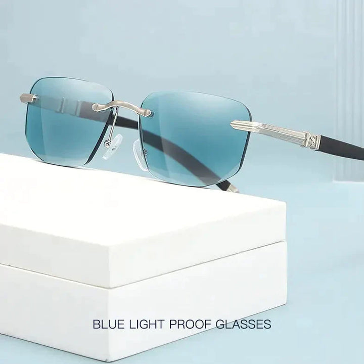 Unisex progressive anti-blue light reading sunglasses with UV protection and multi-focus lenses for presbyopia.