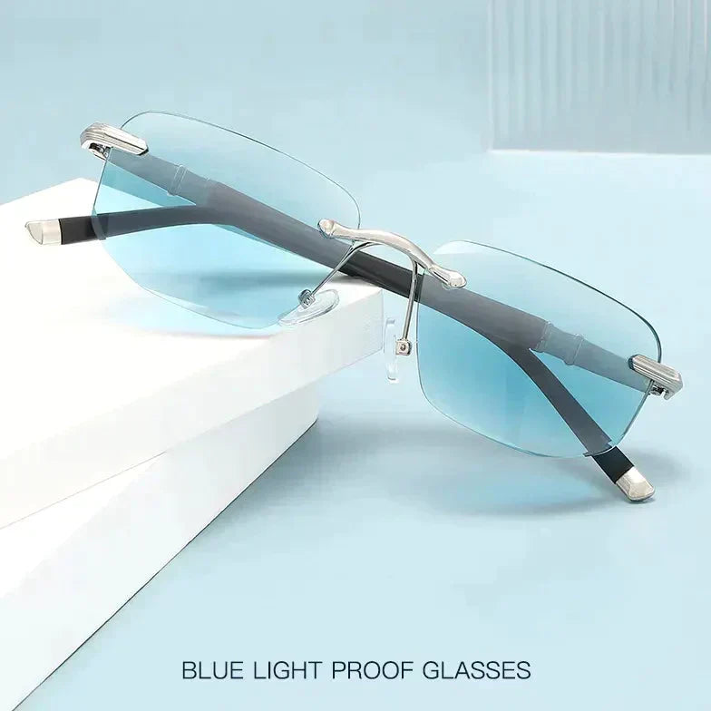 Progressive multi-focus reading sunglasses for presbyopia, featuring anti-blue light and UV protection.