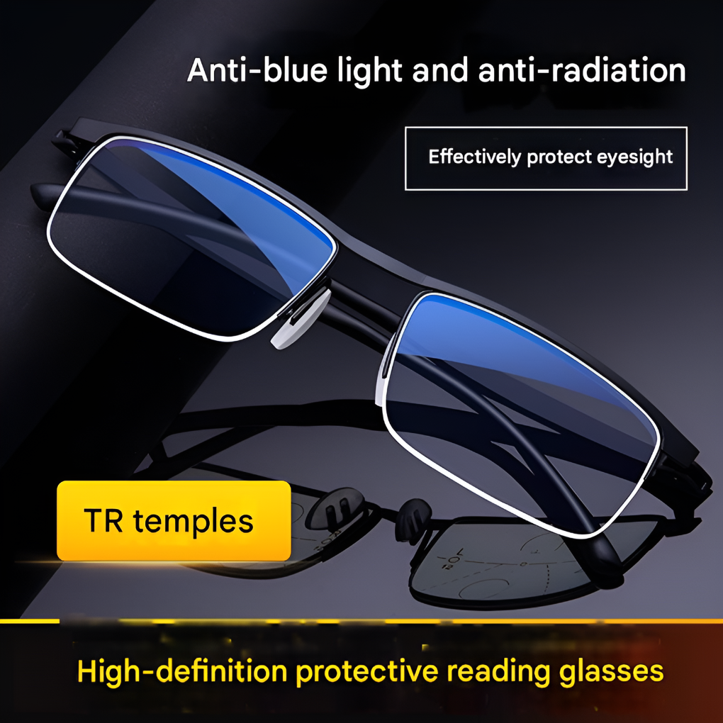 Stylish multifocal progressive reading glasses. Lightweight unisex eyewear providing comfortable clear vision for all.