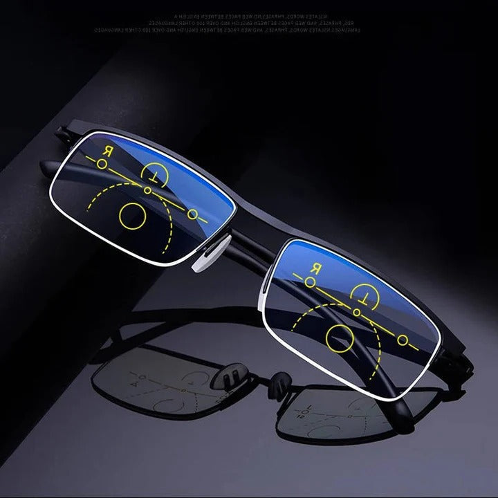 Advanced progressive smart glasses with blue light & UV defense, comfortable for daily use.