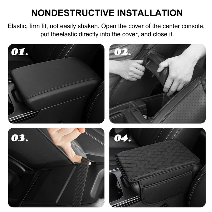 Upgrade car interior with this PU leather armrest cover. Includes multiple storage pockets for organization.