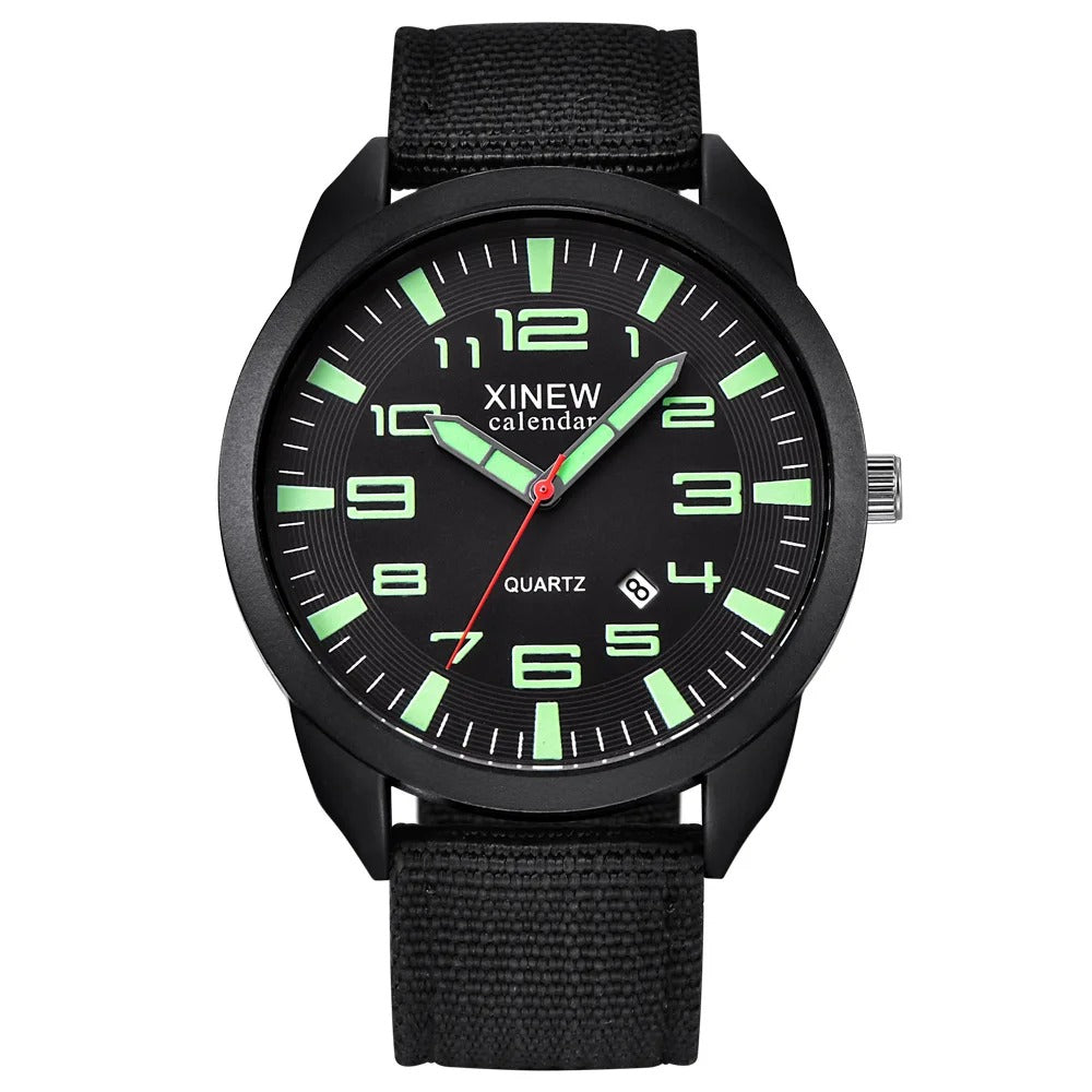 Unisex quartz watch with luminous dial, calendar display, and sleek metal band. Modern, timeless style.