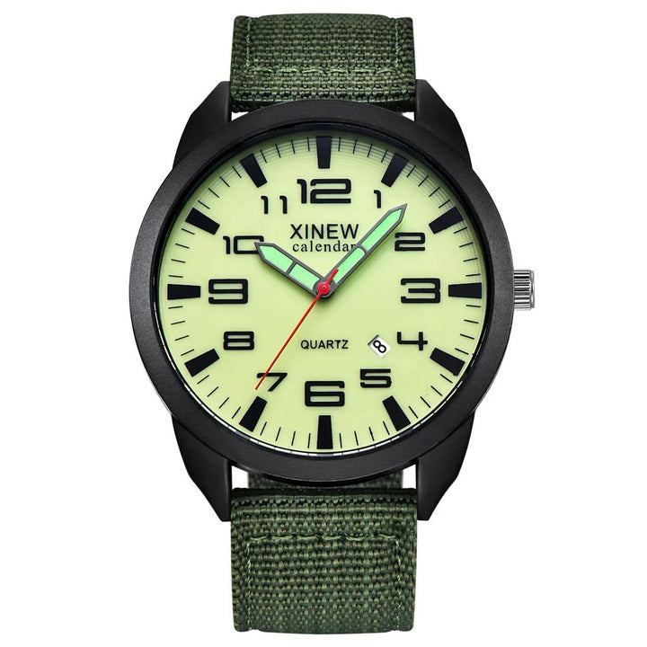 Modern unisex quartz watch featuring a bright luminous dial, calendar function, and a durable metal band.