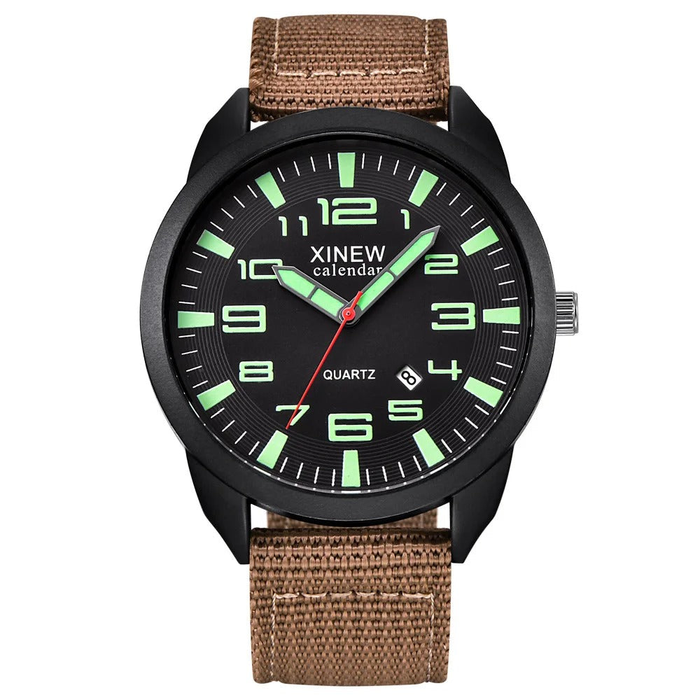 Elegant unisex quartz watch with luminous hands, calendar feature, and a polished metal band for a modern look.