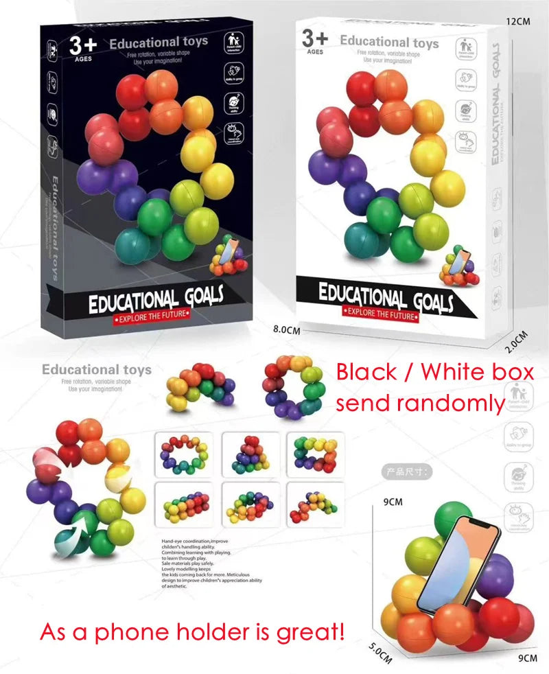 Hand holding a rainbow stress relief puzzle ball, fun creative fidget toy
