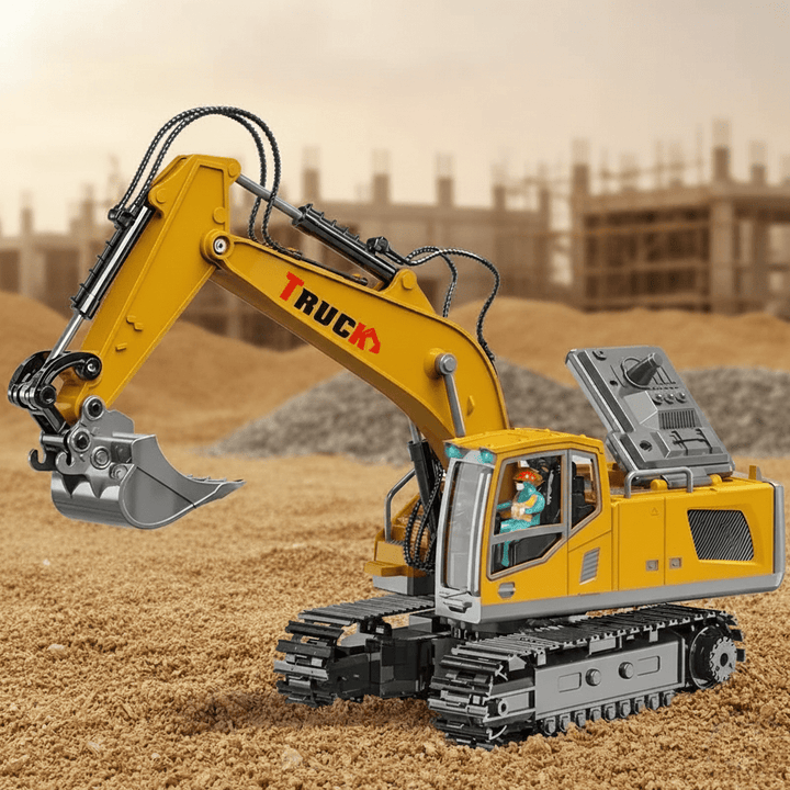 Unisex RC metal alloy excavator toy with lights & sound. Perfect for kids' construction play.
