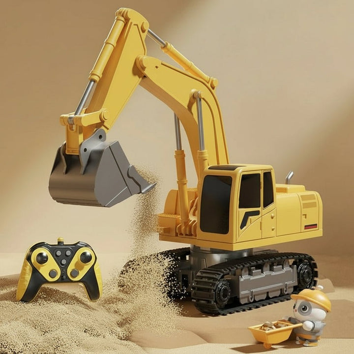 Engaging kids' RC metal excavator toy. Yellow construction vehicle with lights, sound, remote.