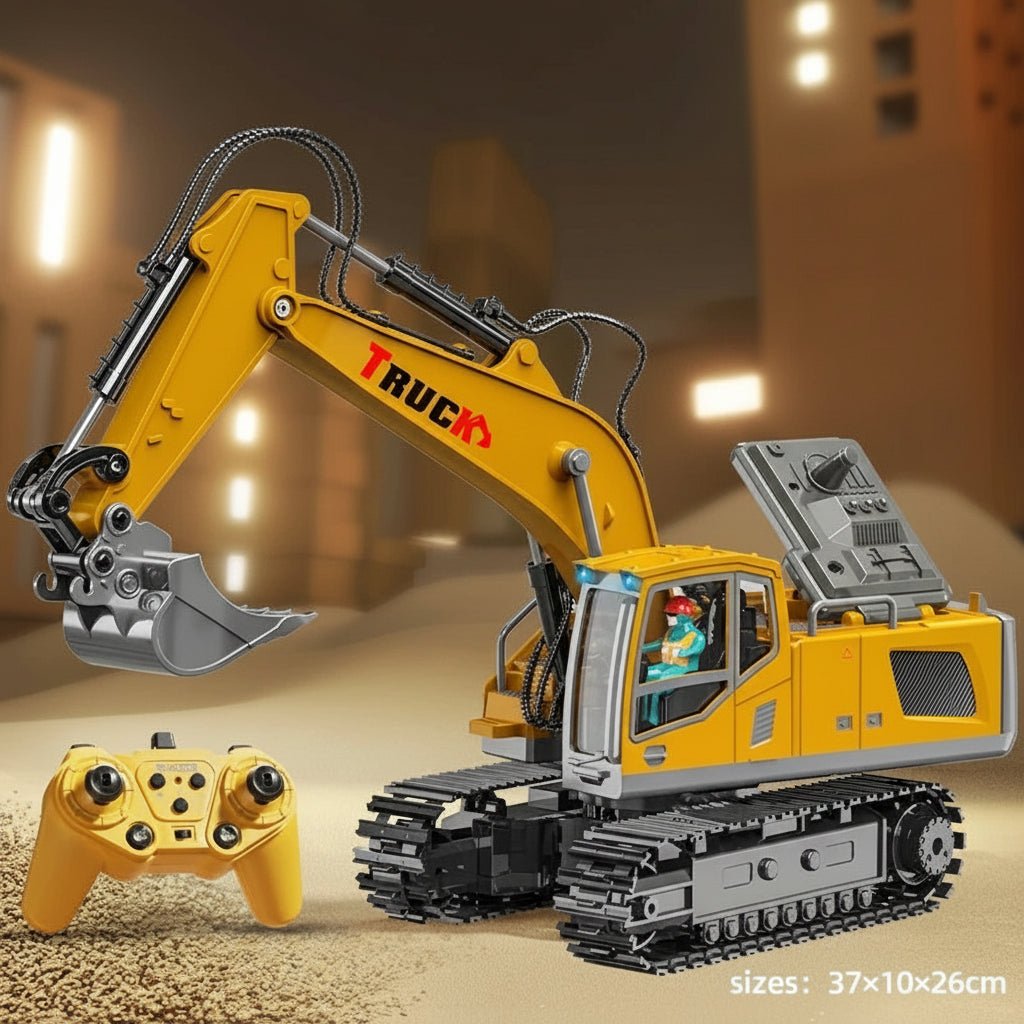 Fully functional remote control metal excavator. RC vehicle with bright lights & engine sound.