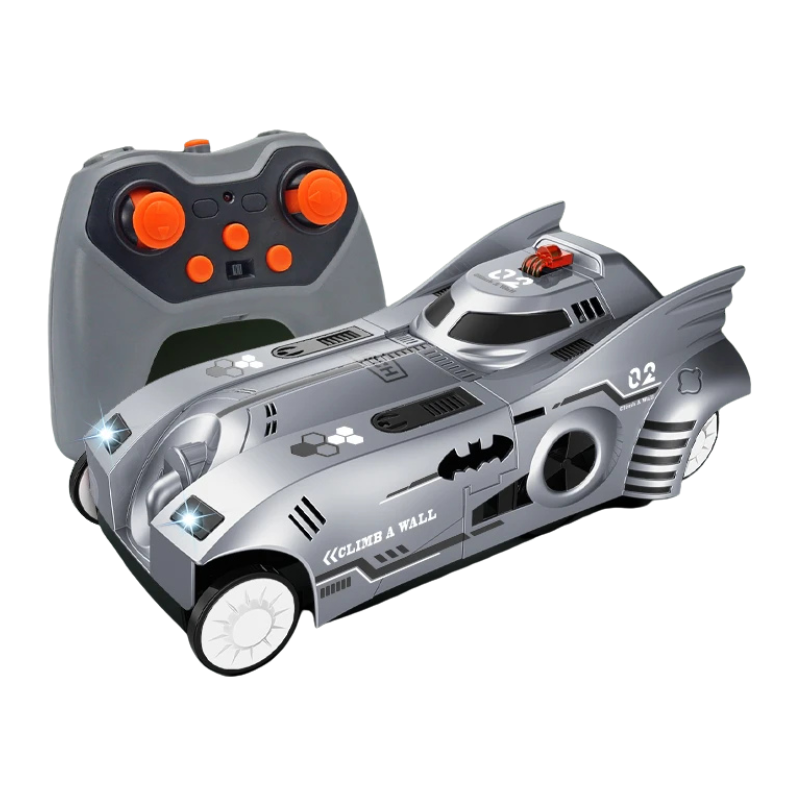 Unisex gravity-defying RC car toy, orange, demonstrating incredible wall grip