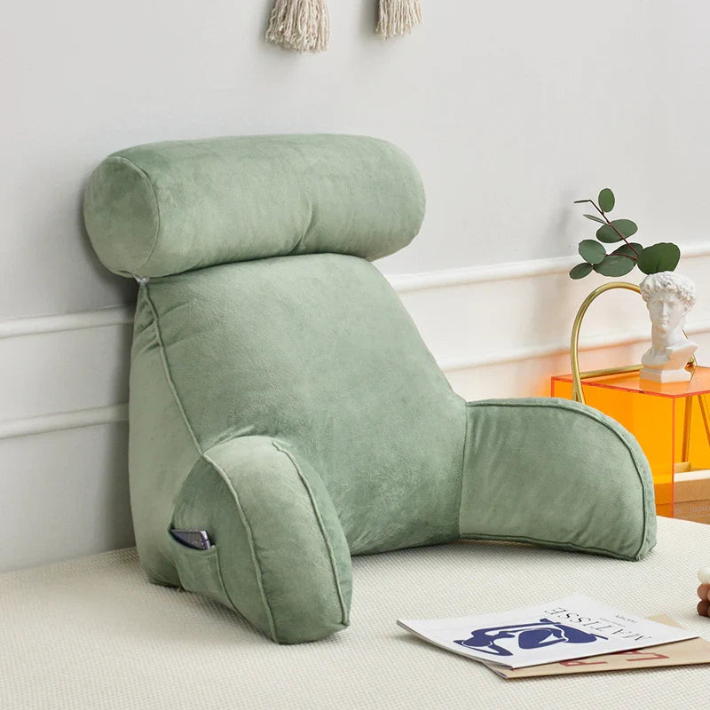 Versatile reading bed pillow with arms, providing comfy back & neck support for reading, TV, or simply relaxing.