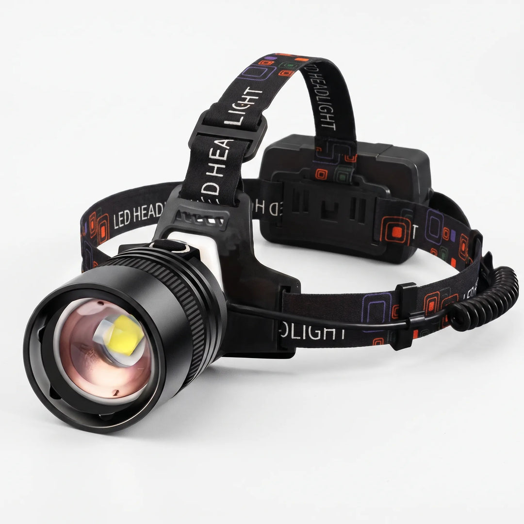 Rechargeable LED headlamp, bright for hiking, fishing & trail running. Hands-free outdoor light for adventure.