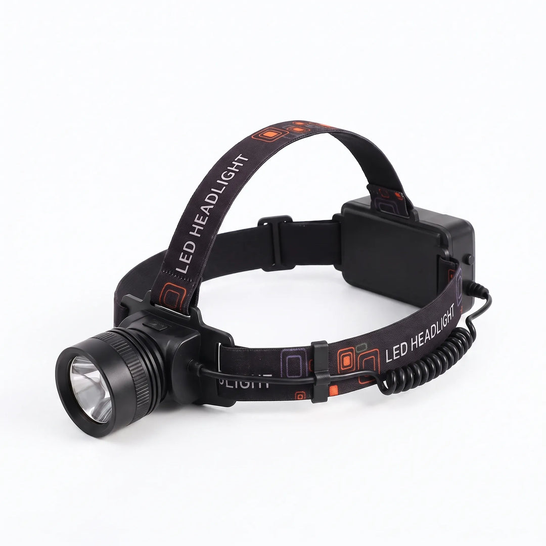 Unisex LED headlamp, rechargeable, perfect for camping, hiking & hands-free outdoor exploration at night.