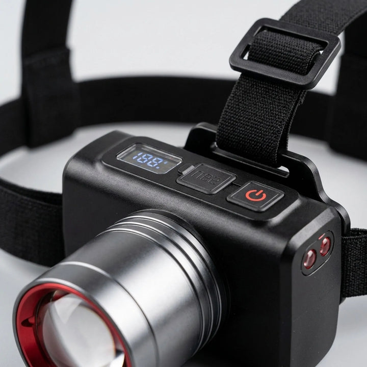 Hands-free rechargeable LED headlamp for work, emergency, or outdoor repairs. Bright and durable light for any task.