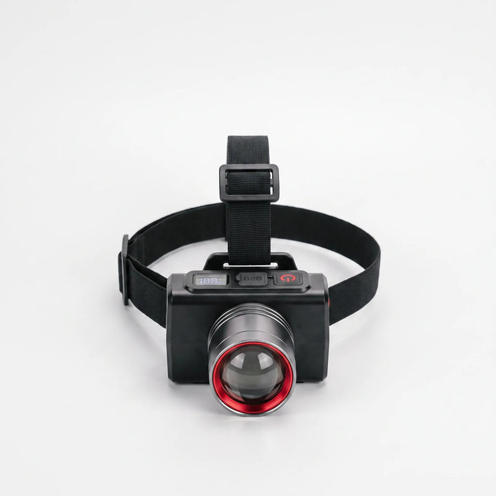 Comfortable unisex rechargeable LED headlamp with adjustable strap. Essential outdoor gear for hiking and adventures.