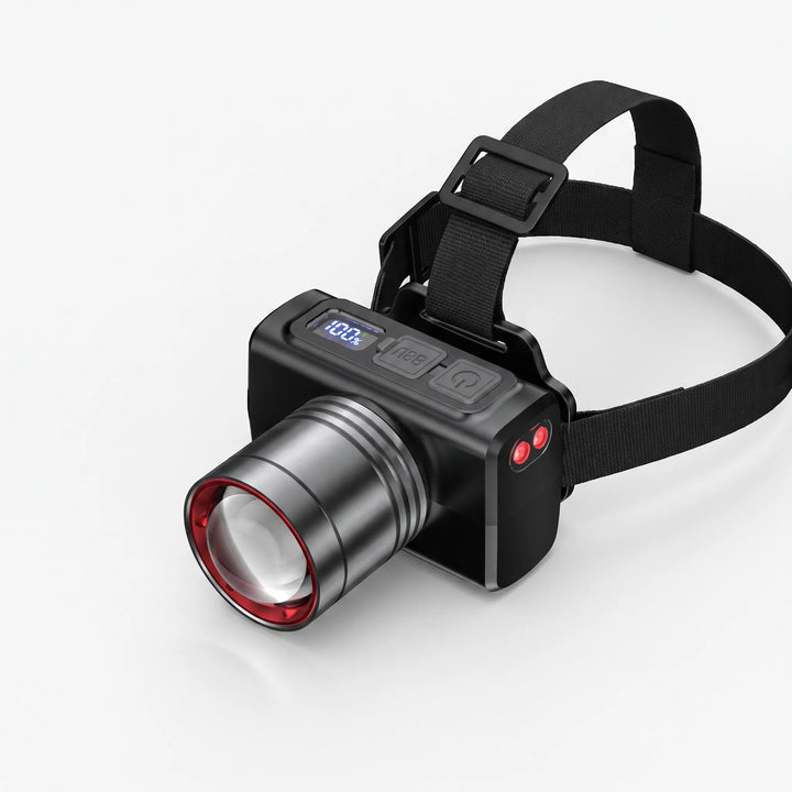 Bright rechargeable LED headlamp, essential outdoor gear for hiking, camping, and emergency kits. Long-lasting power.