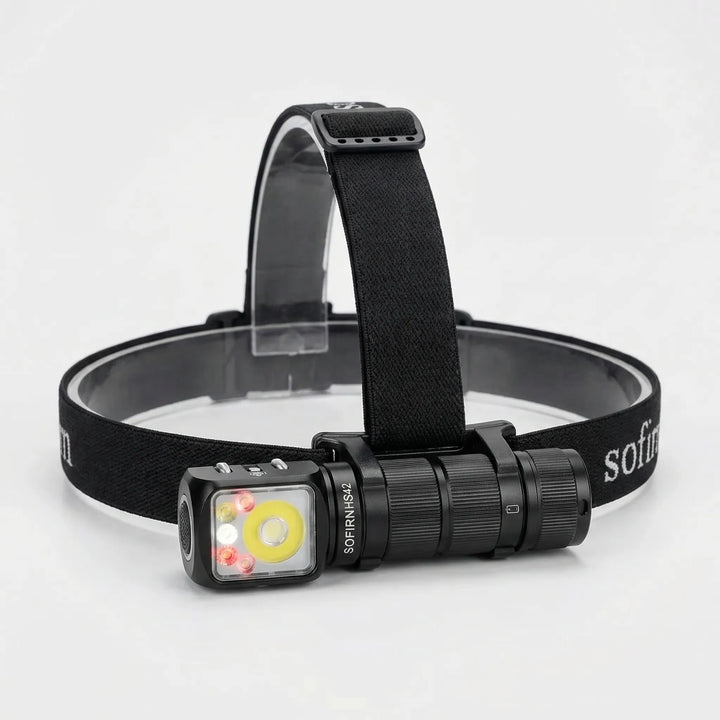 Bright LED headlamp, rechargeable, with magnetic base for workshop tasks, auto repair, and emergencies.