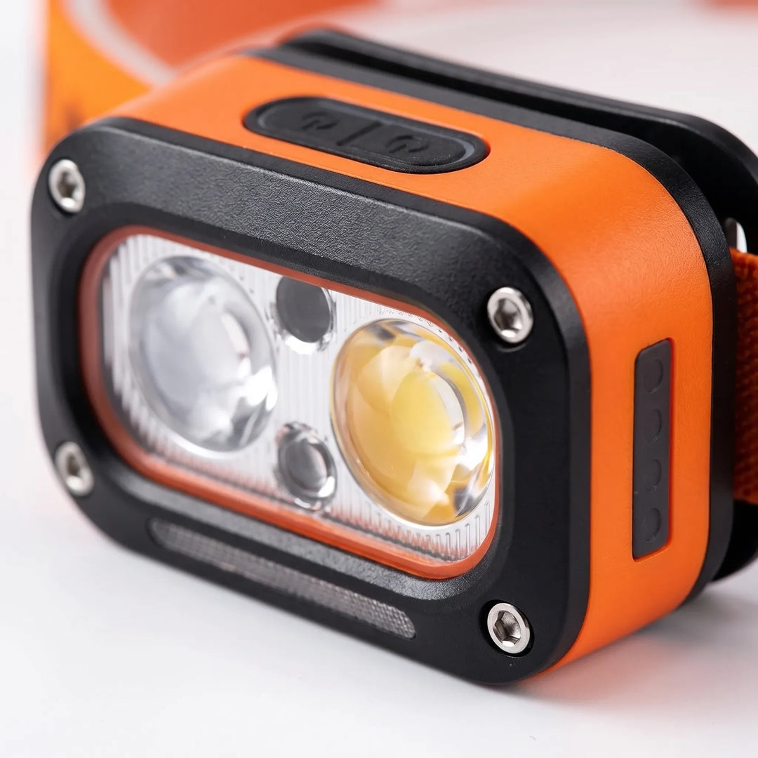 Hands-free LED work light headlamp, rechargeable with motion sensor, perfect for DIY tasks & repairs.