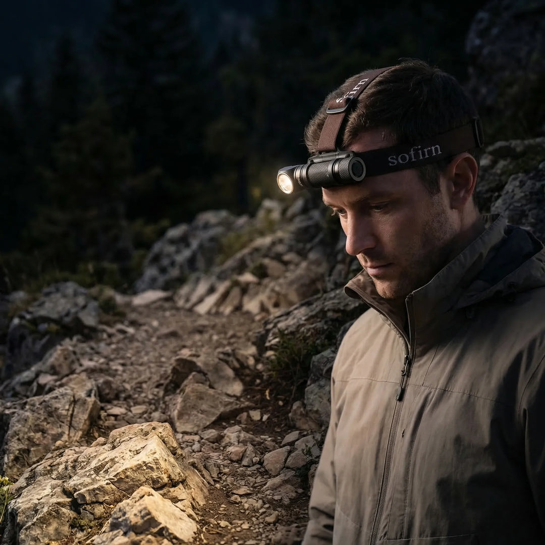 Unisex rechargeable LED headlamp with strong magnet, ideal for hands-free work, camping, hiking, and repairs.
