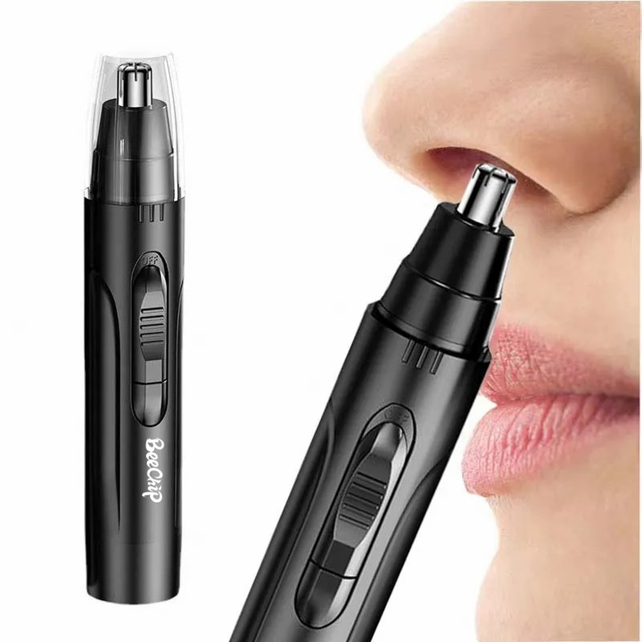 Unisex rechargeable nose & ear hair trimmer. Painless electric grooming tool for men & women, portable hygiene.