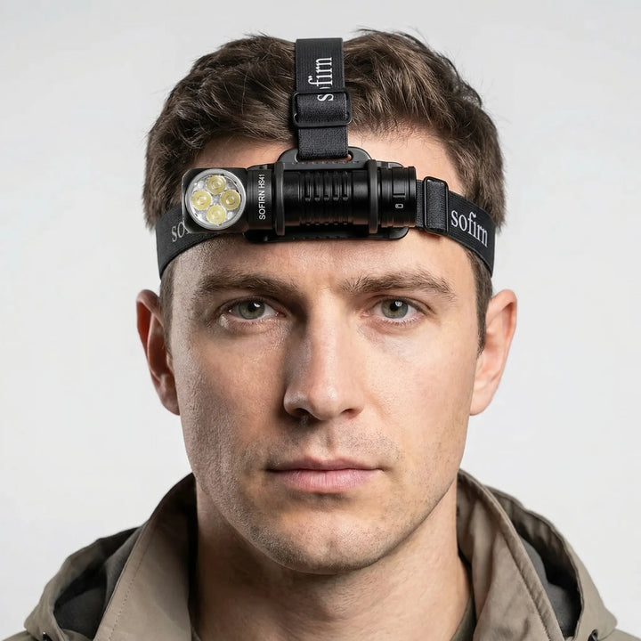 Unisex rechargeable USB-C LED headlamp for hands-free outdoor activities like camping, hiking, & work.
