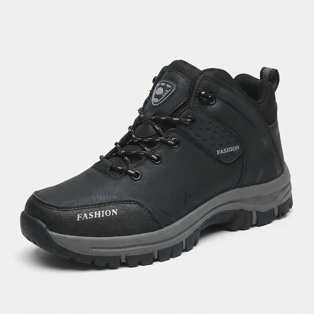 Side view of retro unisex ankle hiking boots, durable and comfortable for all-terrain trails.