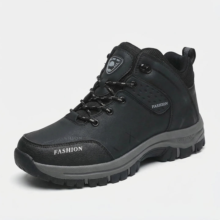 Side view of retro unisex ankle hiking boots, durable and comfortable for all-terrain trails.
