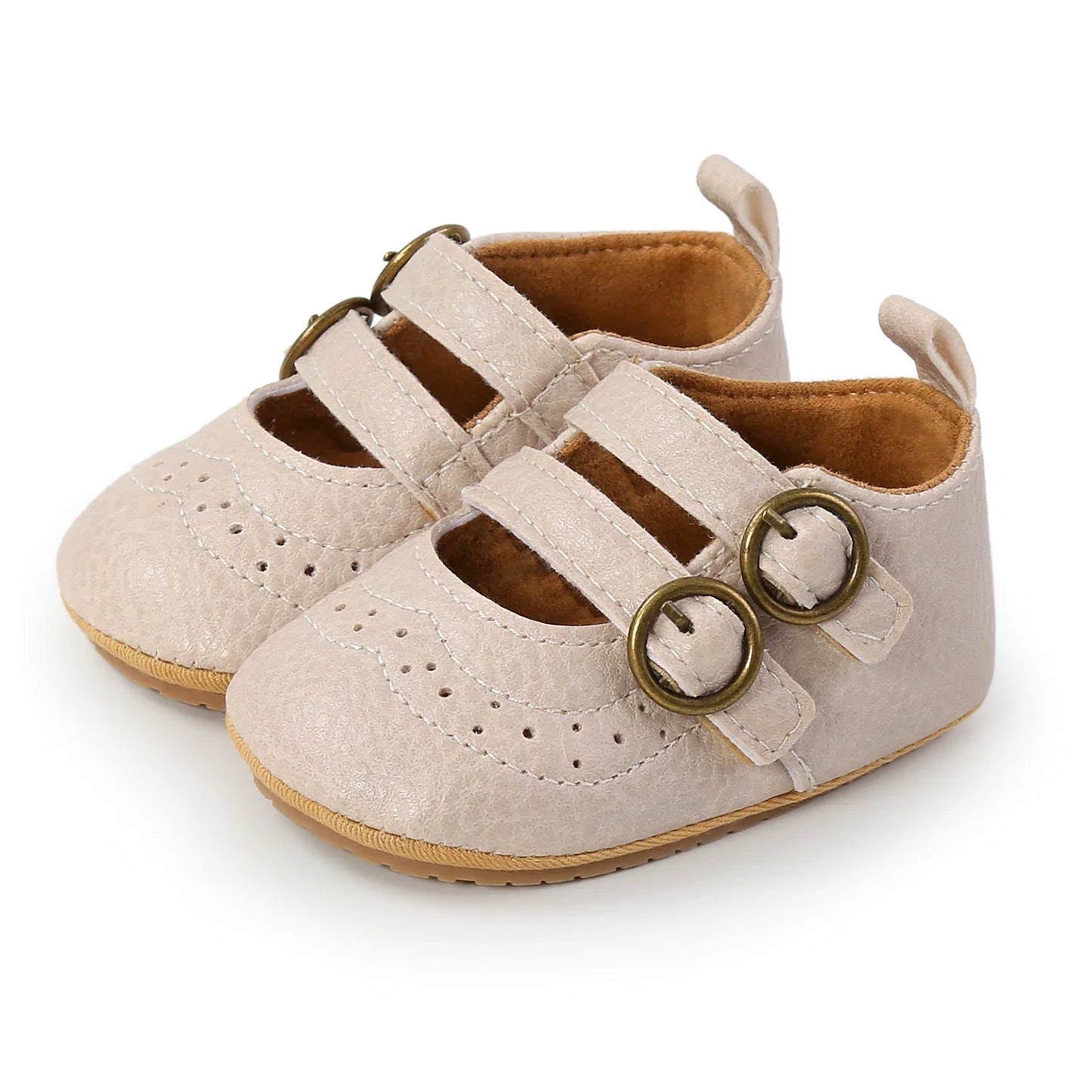 Soft sole of retro leather infant shoe, designed for flexibility and comfort