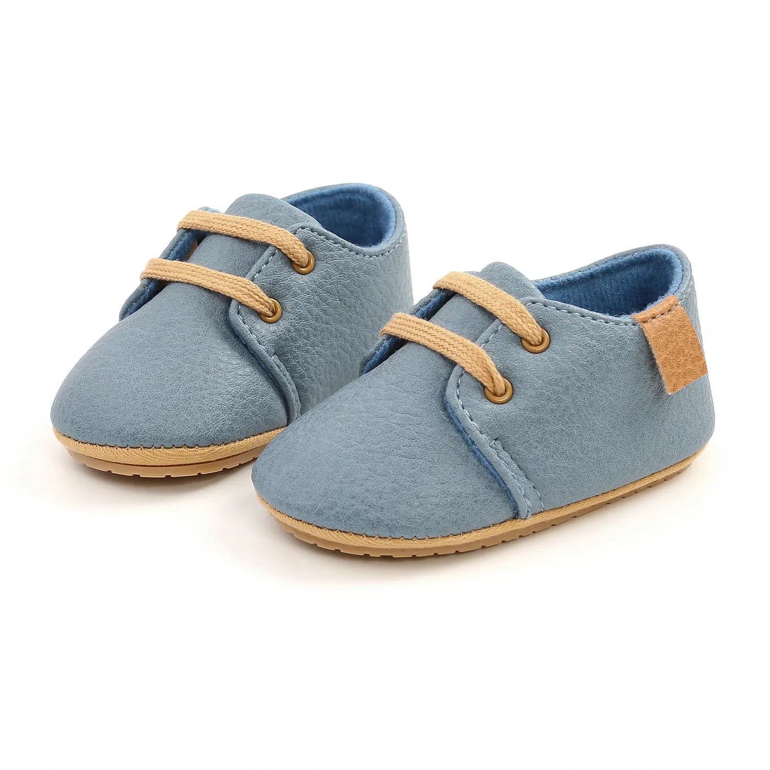 Unisex retro black leather baby moccasins with soft anti-slip sole for toddlers