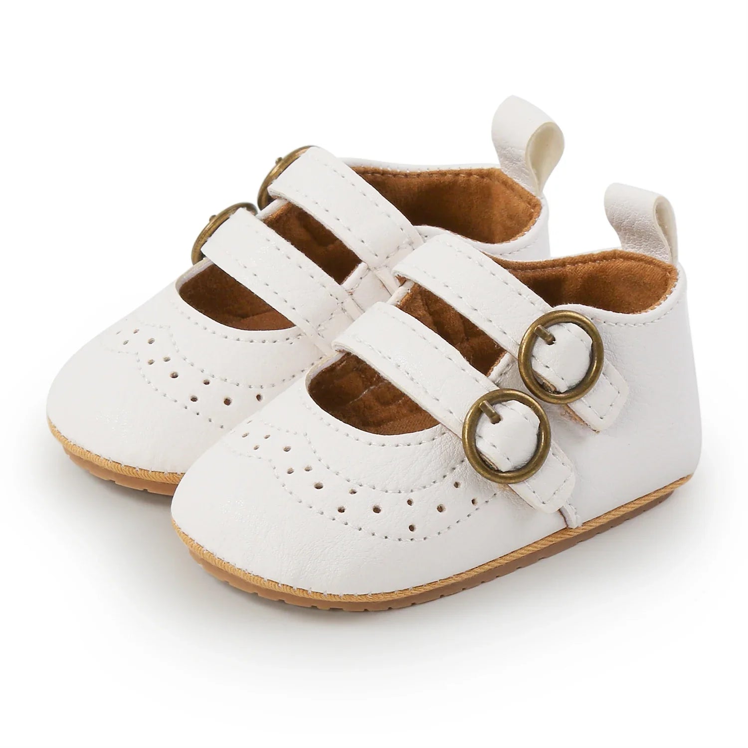 Retro leather baby moccasins, packaged and ready for a gift for a new baby