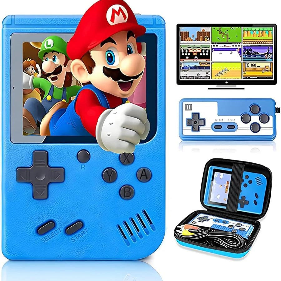 Unisex retro handheld gaming console with 400 classic games, portable for nostalgic video game fun.