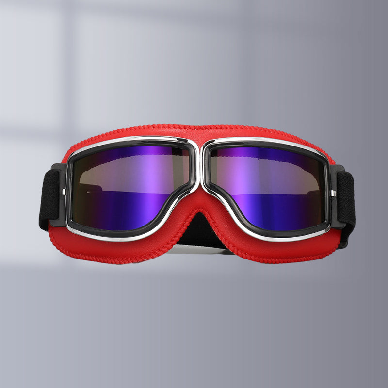 Classic motorcycle eye protection, chrome-finish goggles with a comfortable elastic strap.