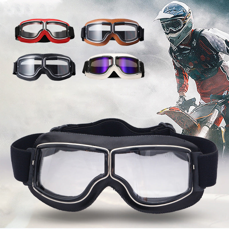 Black frame vintage motorcycle goggles, essential riding accessories for eye safety.