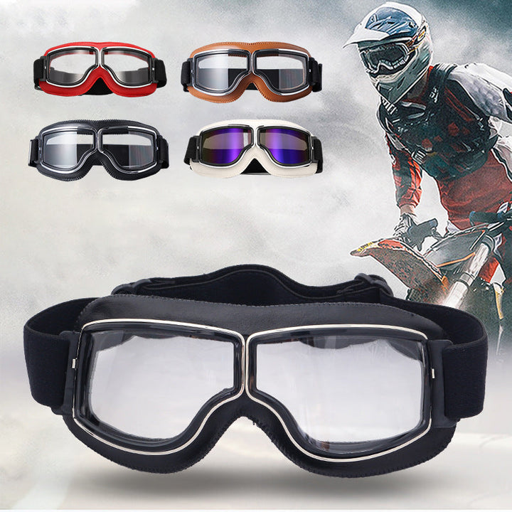 Black frame vintage motorcycle goggles, essential riding accessories for eye safety.