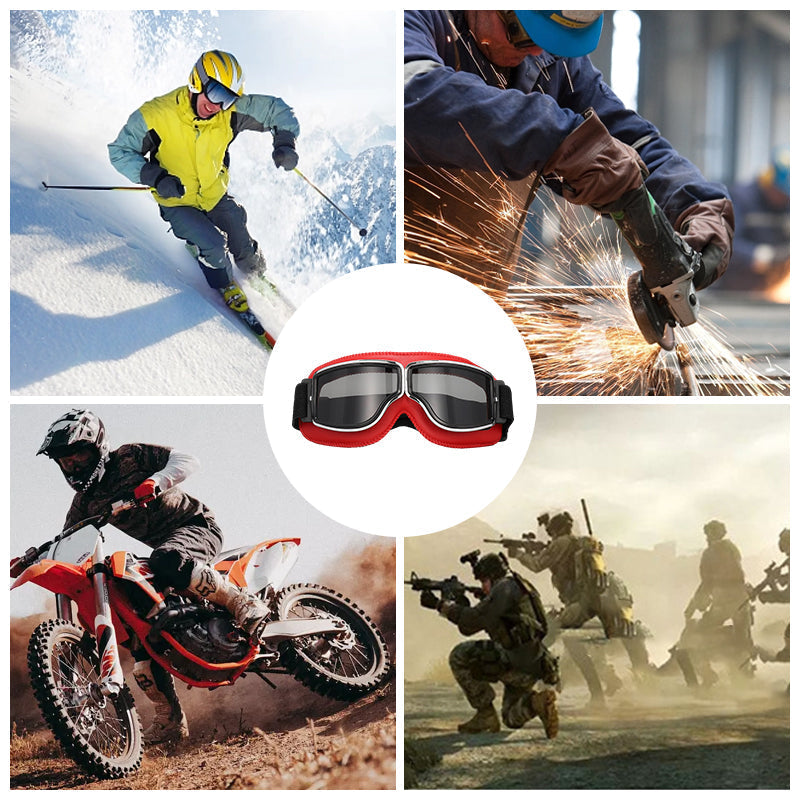 Vintage style protective goggles, ideal for open-face helmets, essential motorcycle gear.