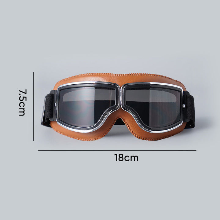 Vintage motorcycle eyewear, black frame goggles for outdoor riding & protection.
