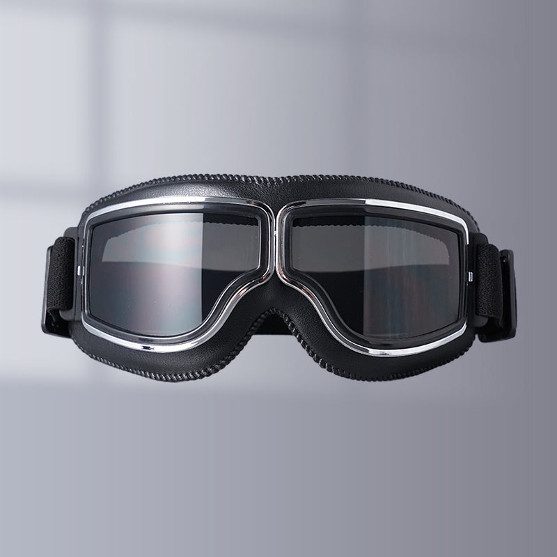 Classic unisex motorcycle goggles, amber lenses & adjustable strap for retro style.