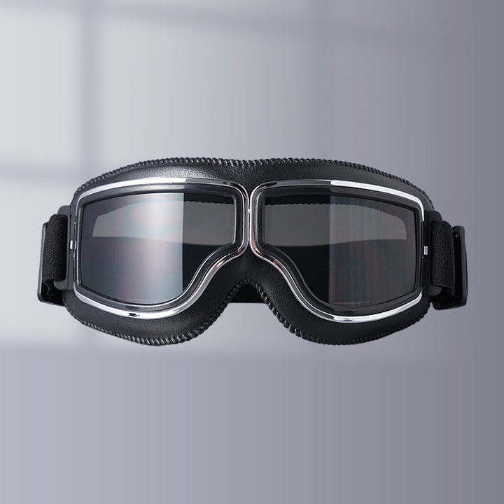 Classic unisex motorcycle goggles, amber lenses & adjustable strap for retro style.