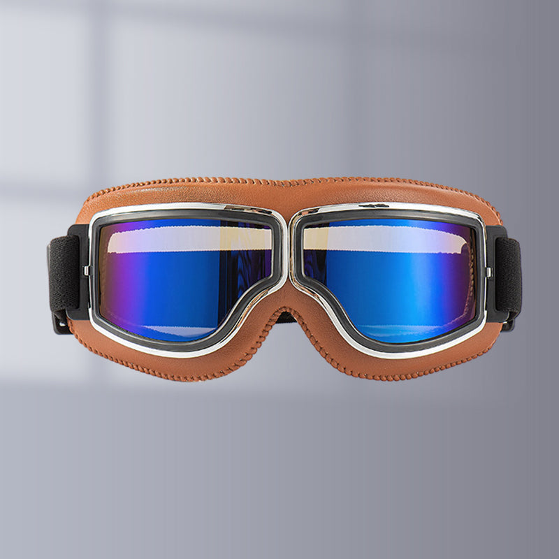 Retro biker goggles, comfortable fit & wide field of vision for classic motorcycle riding.
