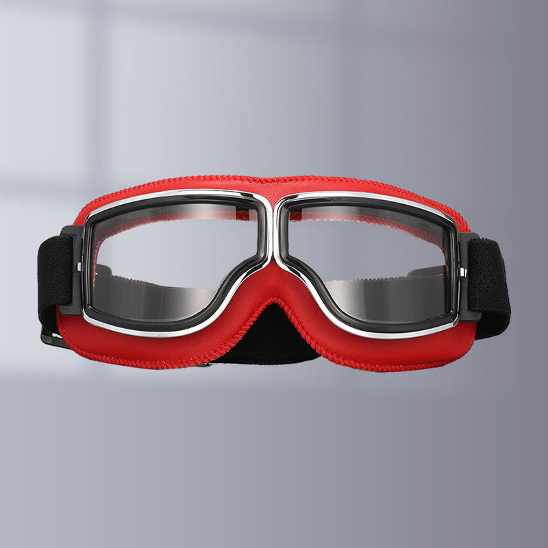 Unisex classic motorcycle goggles, brown frame & clear lenses, perfect for vintage bikes.