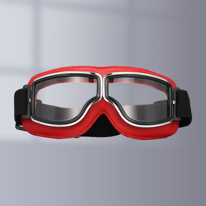 Unisex classic motorcycle goggles, brown frame & clear lenses, perfect for vintage bikes.