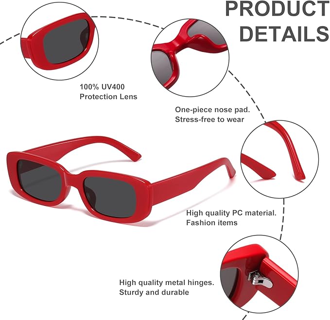 Aria model Y2K rectangular sunglasses, retro design, unisex with essential UV400 protection.