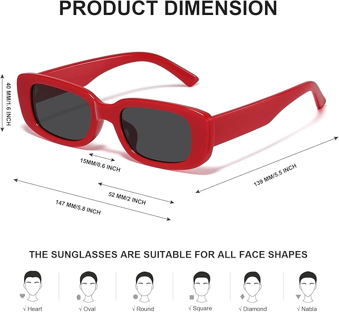 Classic retro Y2K rectangular sunglasses, offering full UV400 protection for all genders.