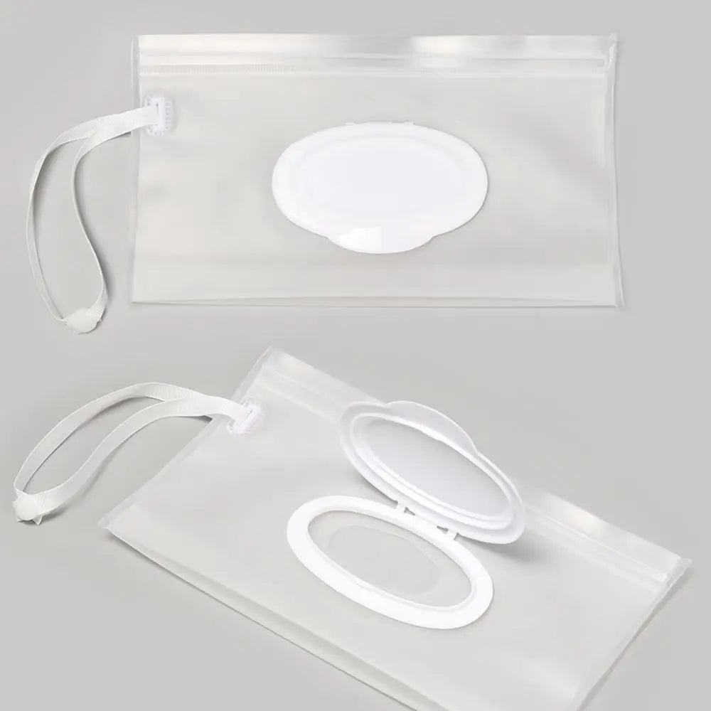Unisex reusable wet wipes travel dispenser with snap strap for easy attachment to diaper bags