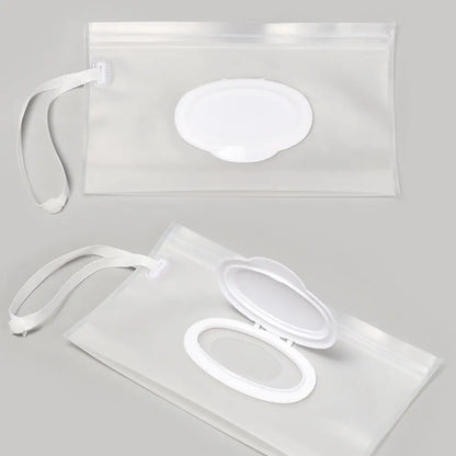 Unisex reusable wet wipes travel dispenser with snap strap for easy attachment to diaper bags