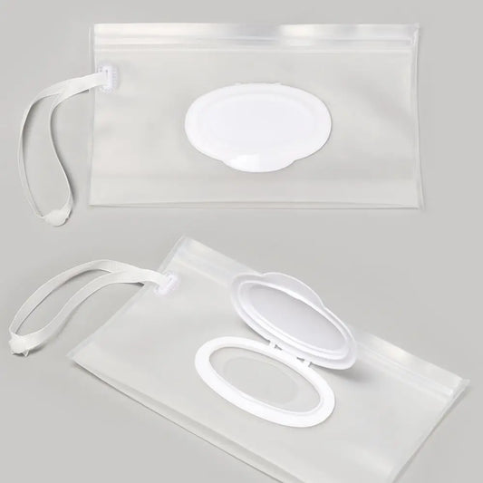 Unisex reusable wet wipes travel dispenser with snap strap for easy attachment to diaper bags