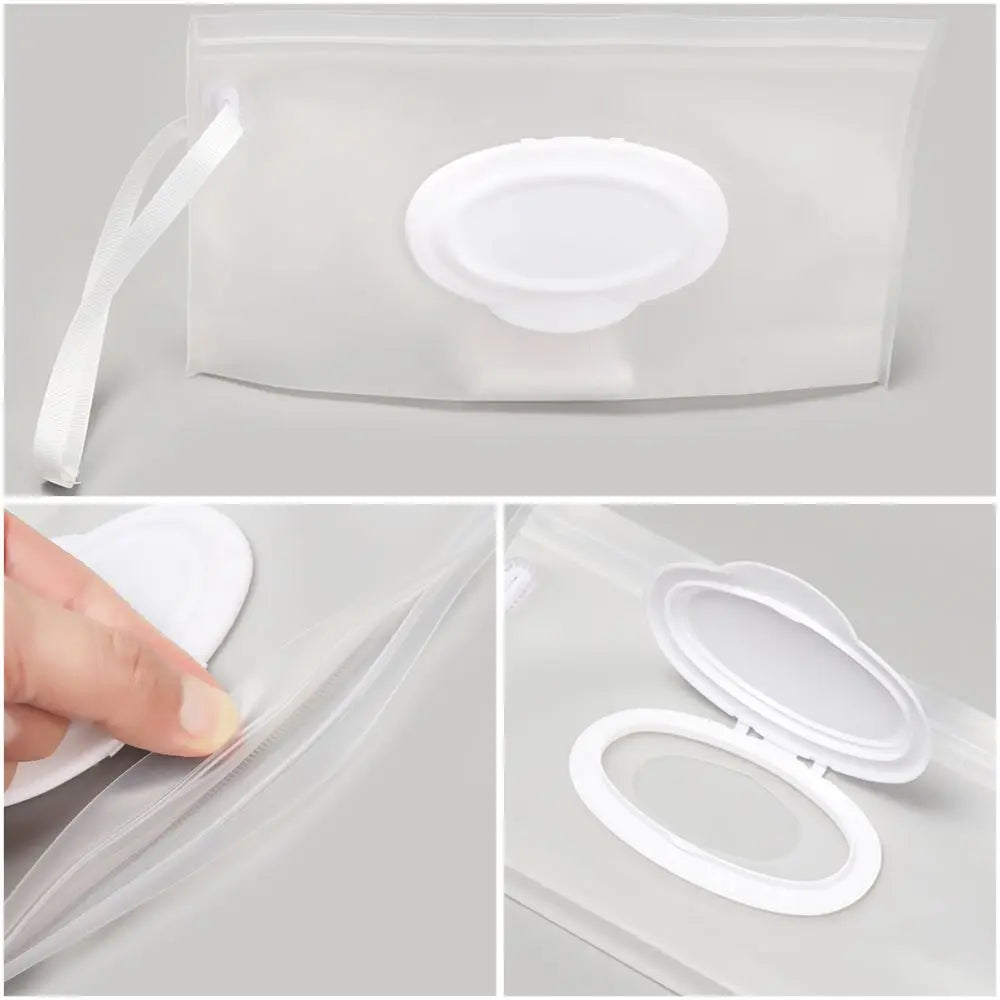 Versatile clear wet wipes travel dispenser, easily attaches to diaper bags or strollers