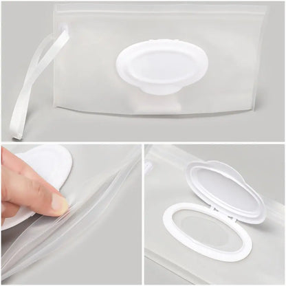 Versatile clear wet wipes travel dispenser, easily attaches to diaper bags or strollers