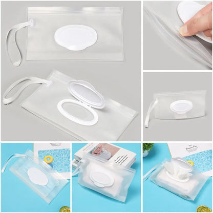 Portable clear polyester wet wipes case, perfect for on-the-go baby care and nursing